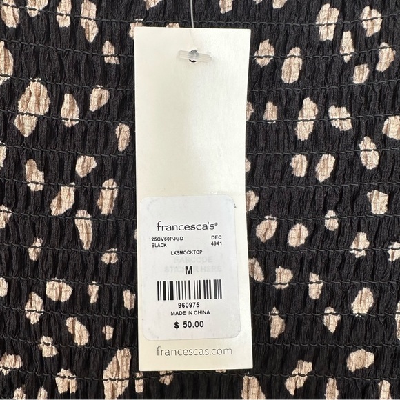 NEW Mi Ami Women M Smocked Top Long Sleeve Black Dalmatian Spots Balloon Sleeve - Picture 4 of 9